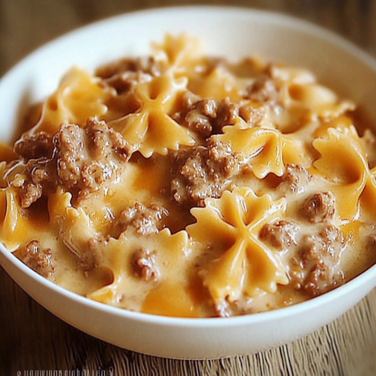 Creamy Velveeta Beef & Bowtie Pasta – Beth's Quick Bites